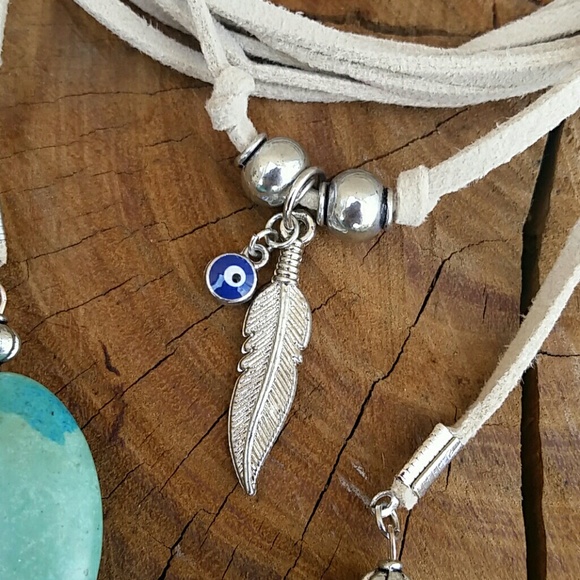 VEGAN SUEDE CORD FEATHER NECK WRAP - Picture 2 of 4